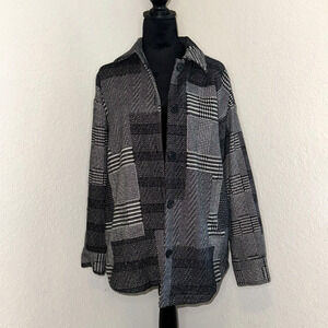 J.Jill Light Jacket Women's Small Black Gray Plaid Button Up Academia Classic